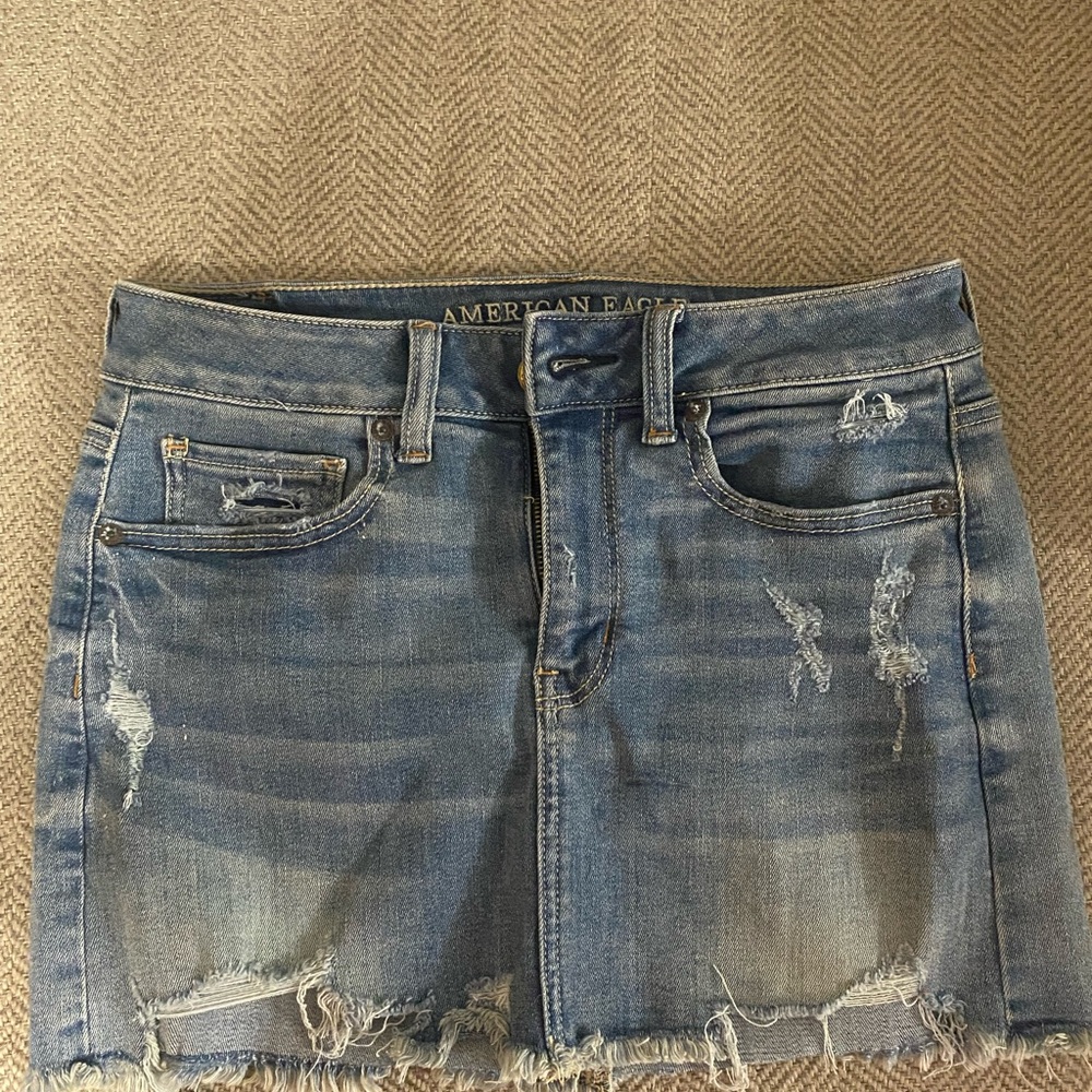 American Eagle Outfitters Distressed Blue Mini Skirt